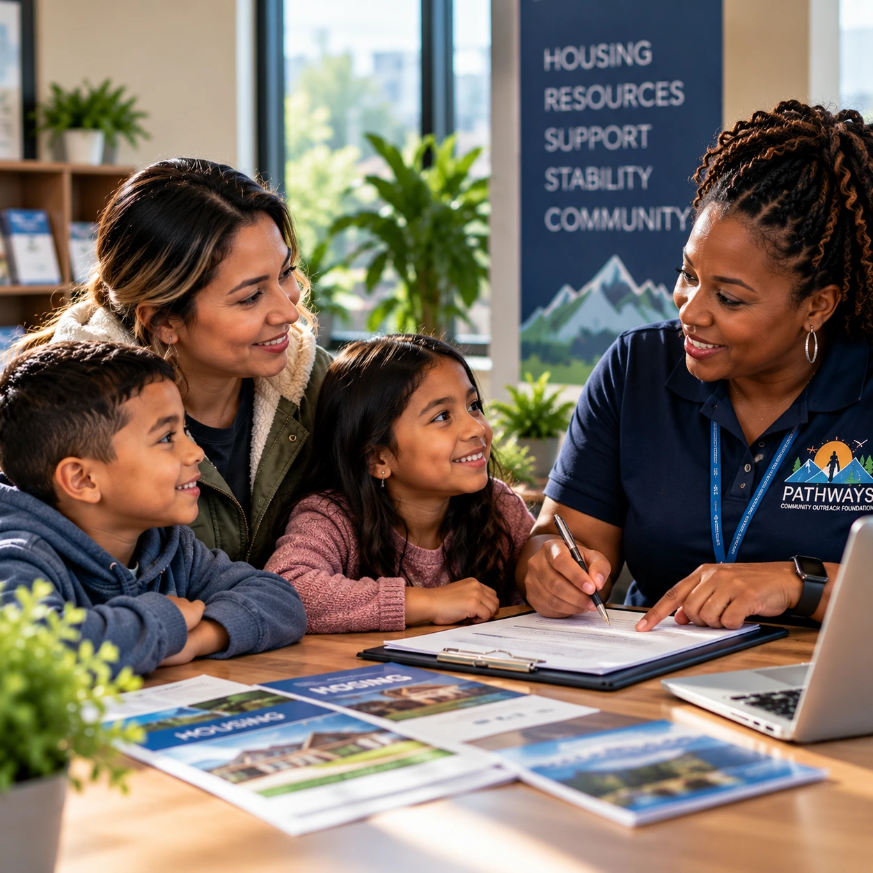 A family talking with a Pathways team member about the support they need