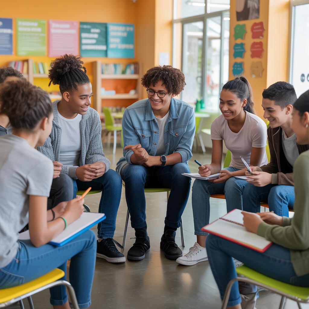 Teenagers participating in a youth leadership and mentorship program